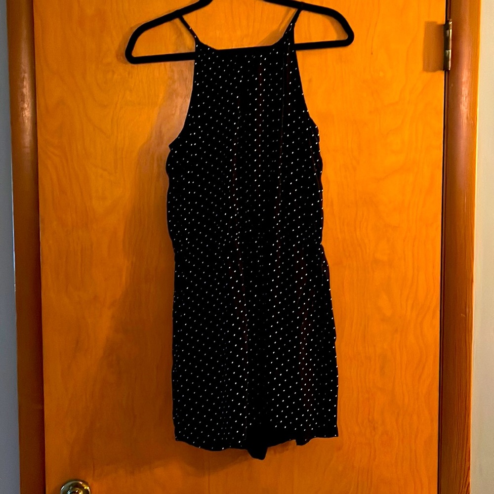 Old Navy Black with White Polka Dots Shorts Romper, Size M